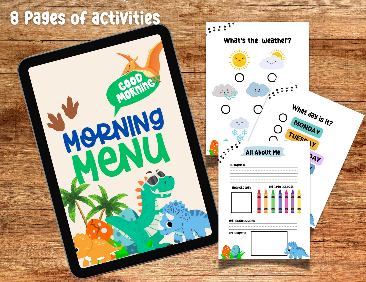 PRINTABLE | Dinosaur Preschool & Kindergarten Homeschool or Morning Menu