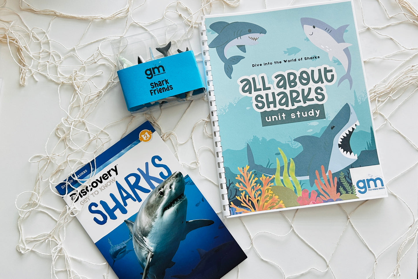 All About Sharks Learning Kit: includes toy sharks, a short book and full workbook