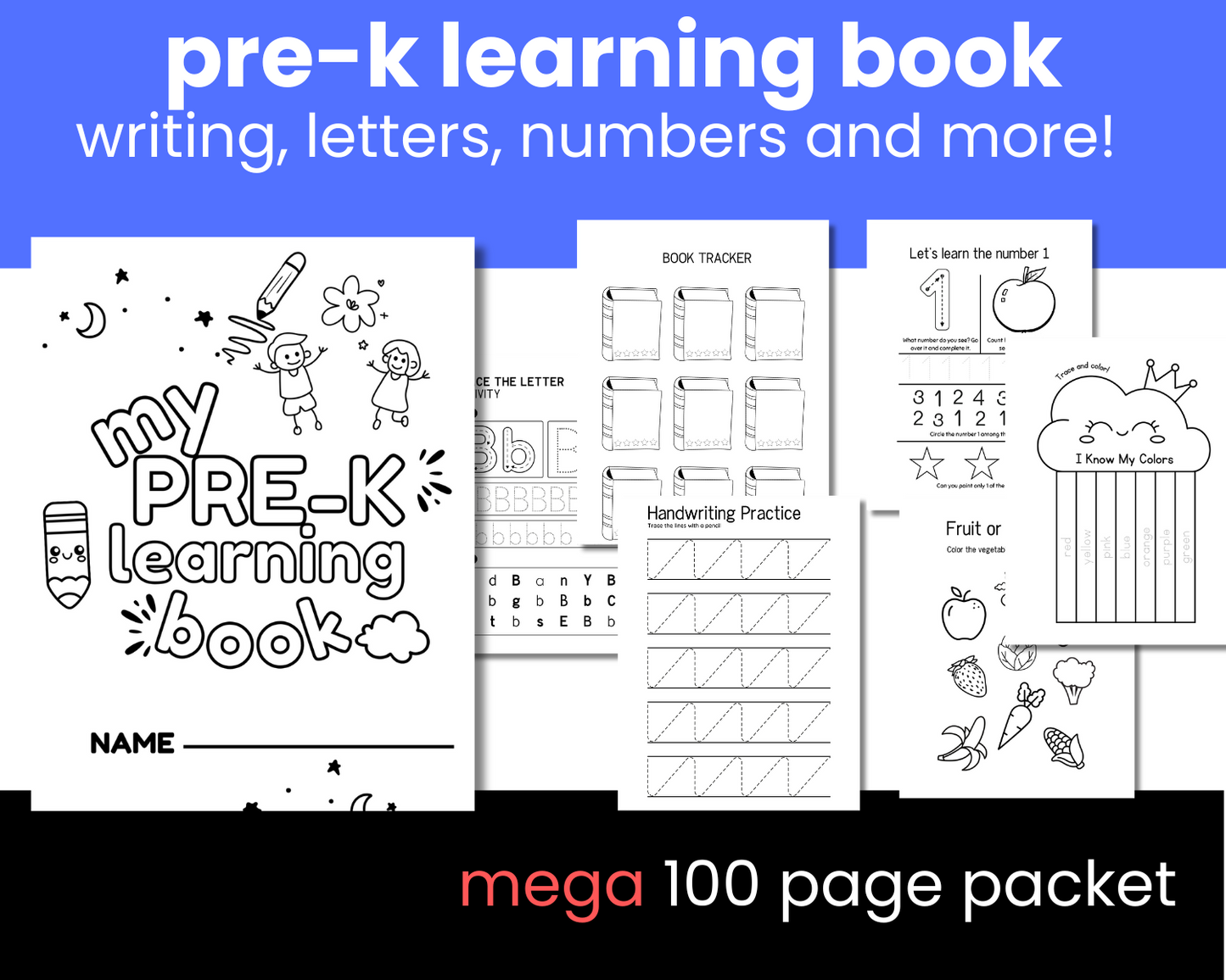 MEGA Pre-K Learning Book for writing, letters, numbers and more!